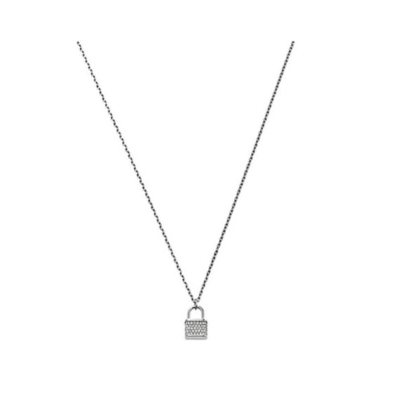 NWT Michael Kors Silvertone Pave Padlock Charm Necklace - Picture 1 of 2